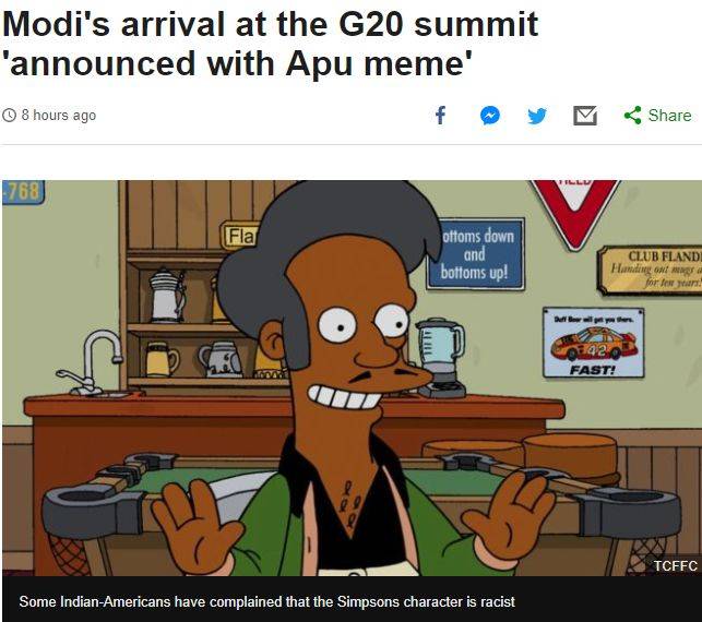 G20: Medio argentino causa polémica comparando a Apu con el primer ministro de la India